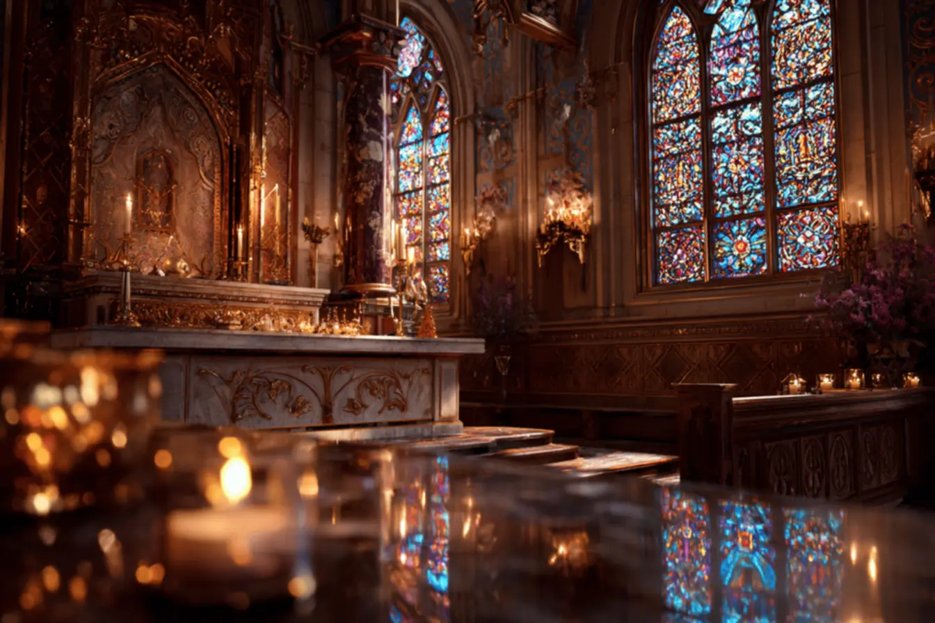 Um casal em uma celebração de casamento católico, ilustrando o sacramento do matrimônio na igreja católica