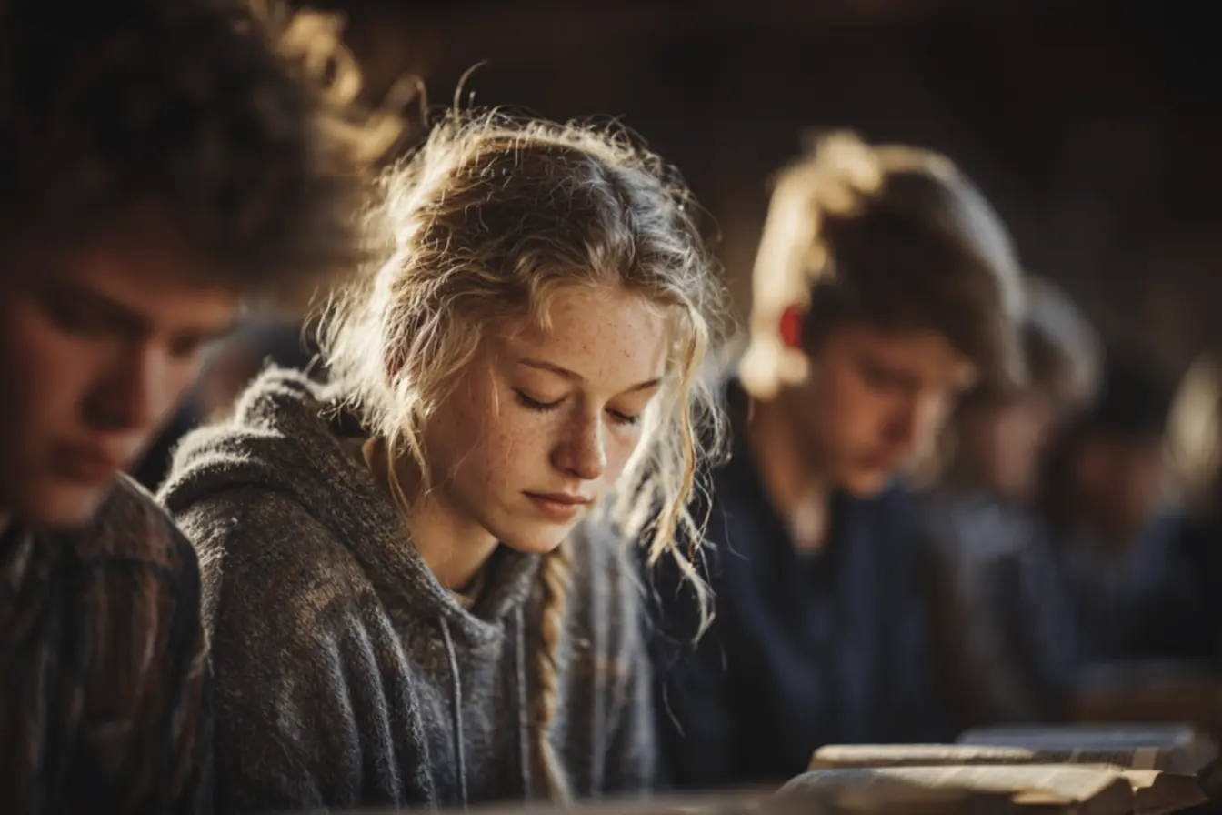 Uma pessoa em momento de reflexão e calma, encontrando a paz através da oração antes da prova católica.
