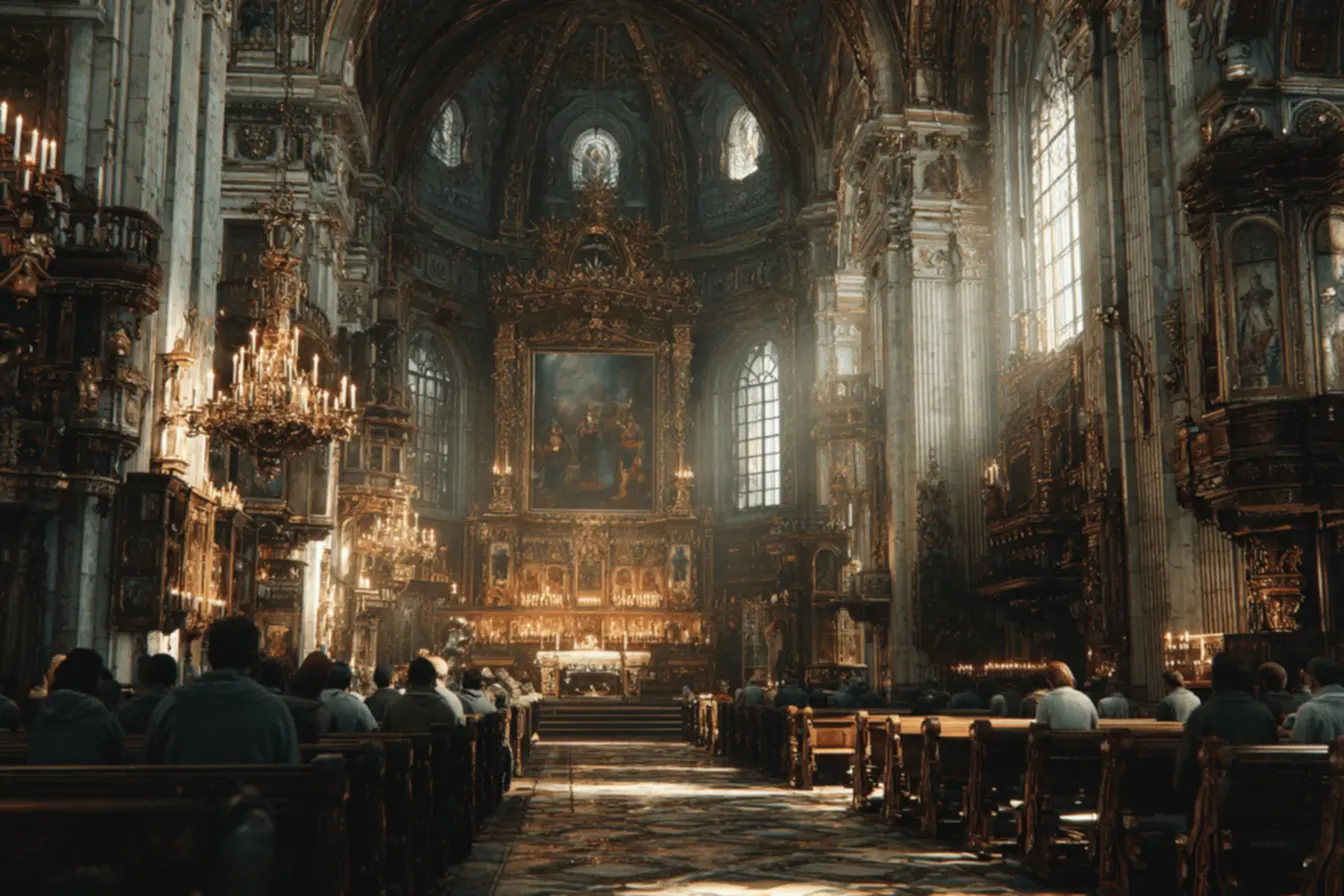 Mulher com as mãos postas em oração, simbolizando as orações católicas.