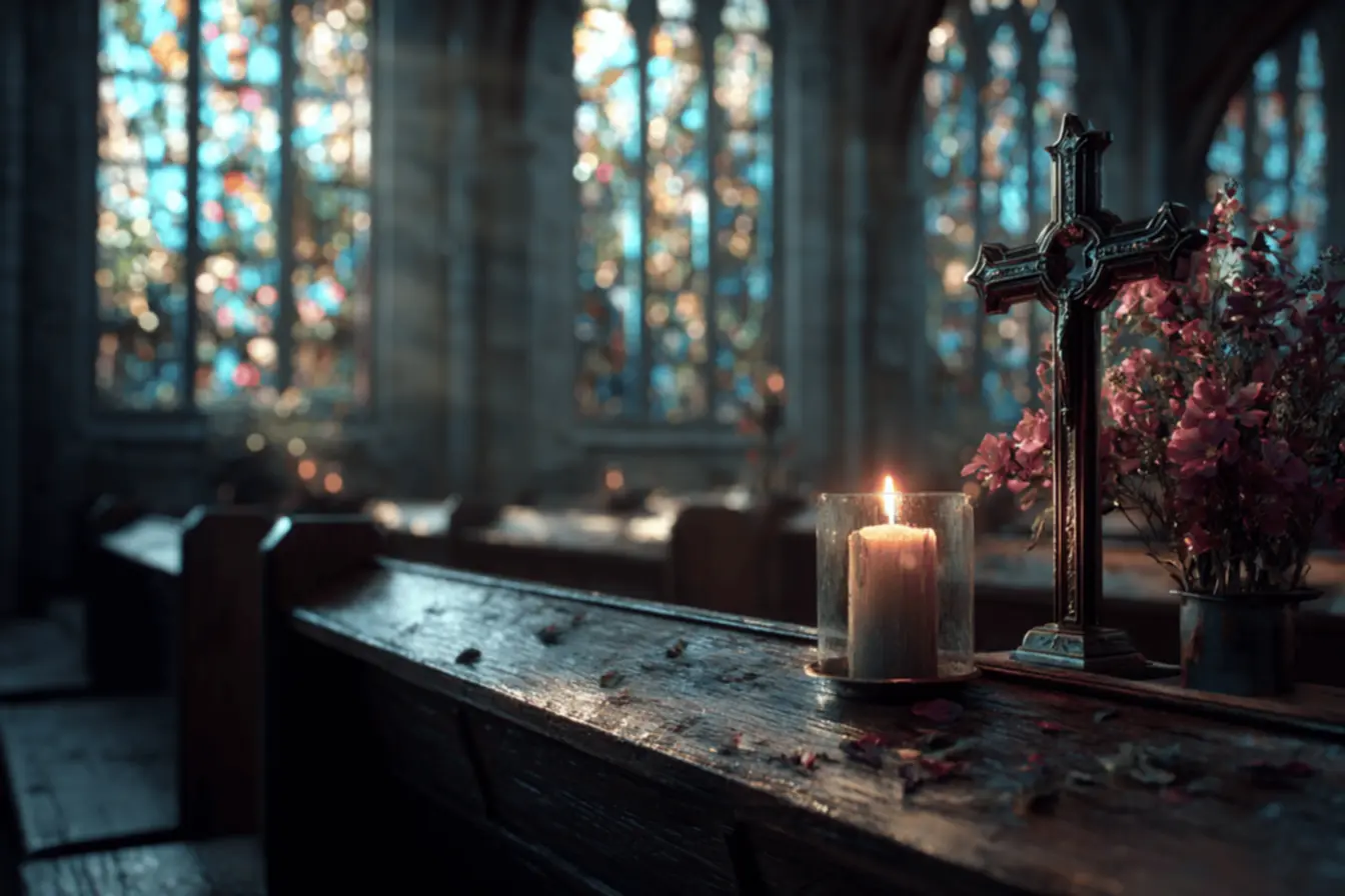 Mãos unidas em oração, simbolizando a busca por perdão e a reflexão sobre a lista de pecados católicos.