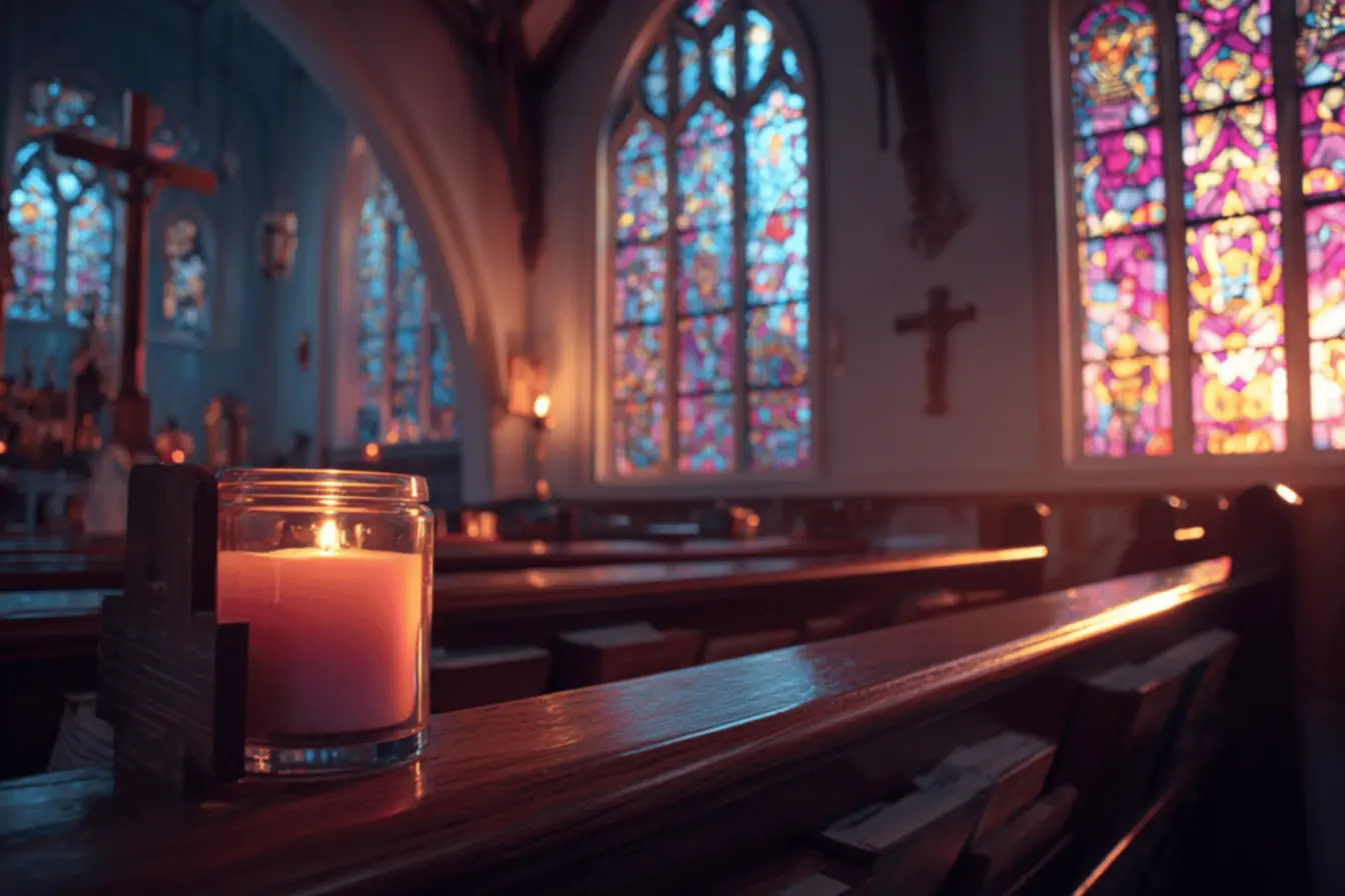 Uma Bíblia aberta com um terço, simbolizando a guia e o consolo na jornada de fé e na reflexão sobre a lista de pecados católicos.