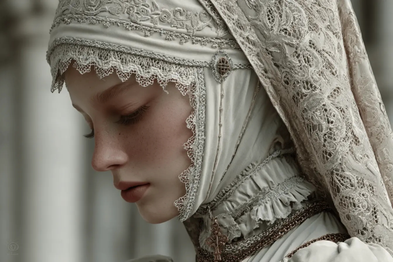 Modelo mostrando um look moderno e modesto, parte da moda católica feminina.