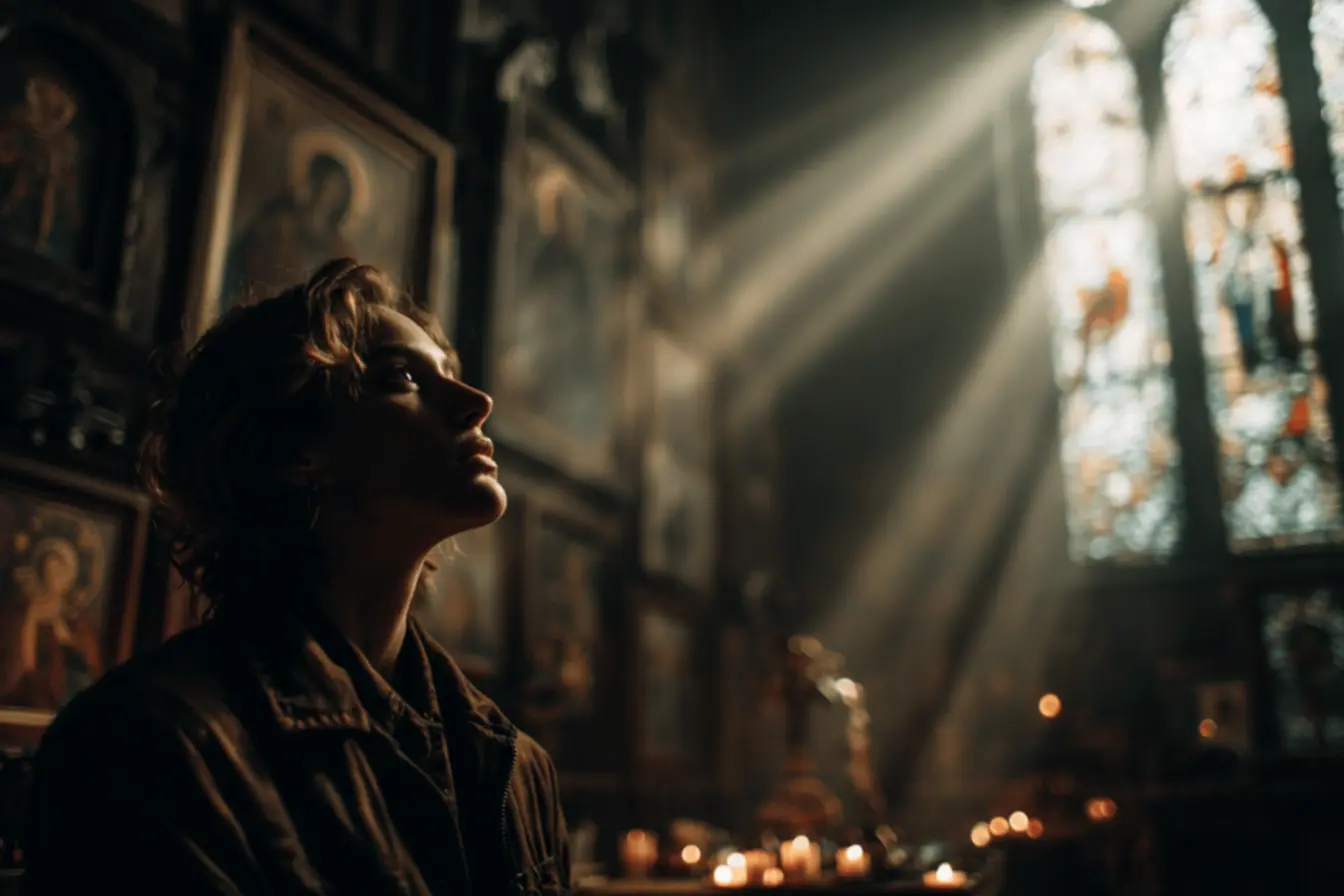 Um globo terrestre com símbolos católicos e notas musicais, representando a universalidade das melhores músicas católicas e da fé.