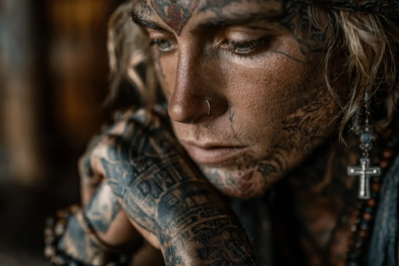 Tatuagem artística representando a jornada pessoal.