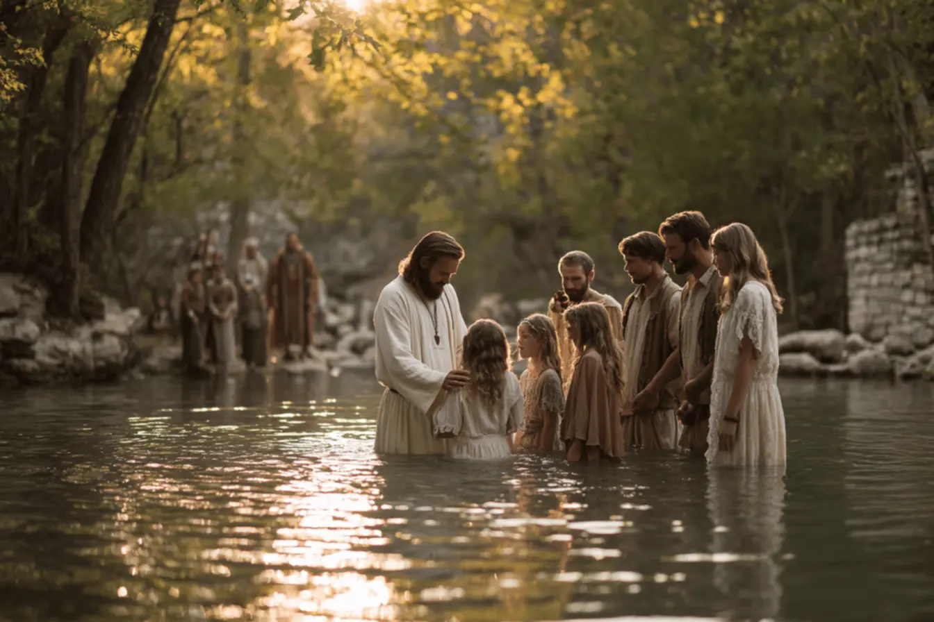 Familia unida na celebração do batismo
