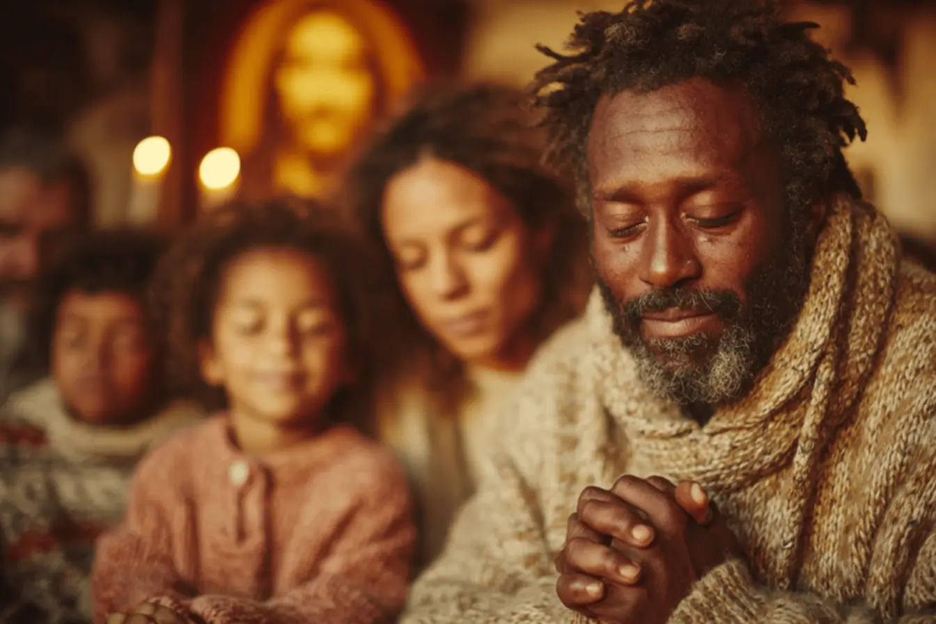 Crianças orando juntos na família