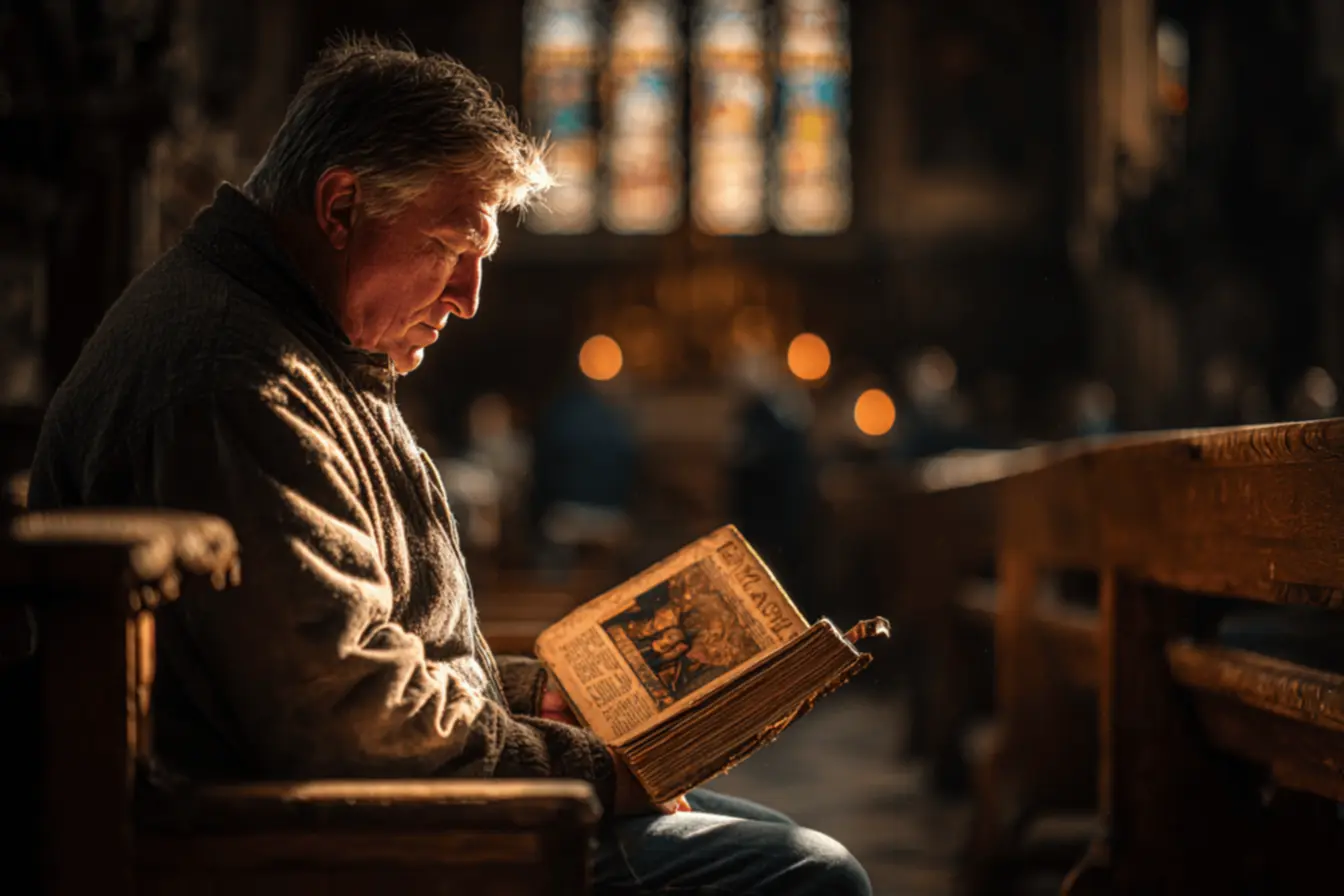 Livros católicos abertos na mesa