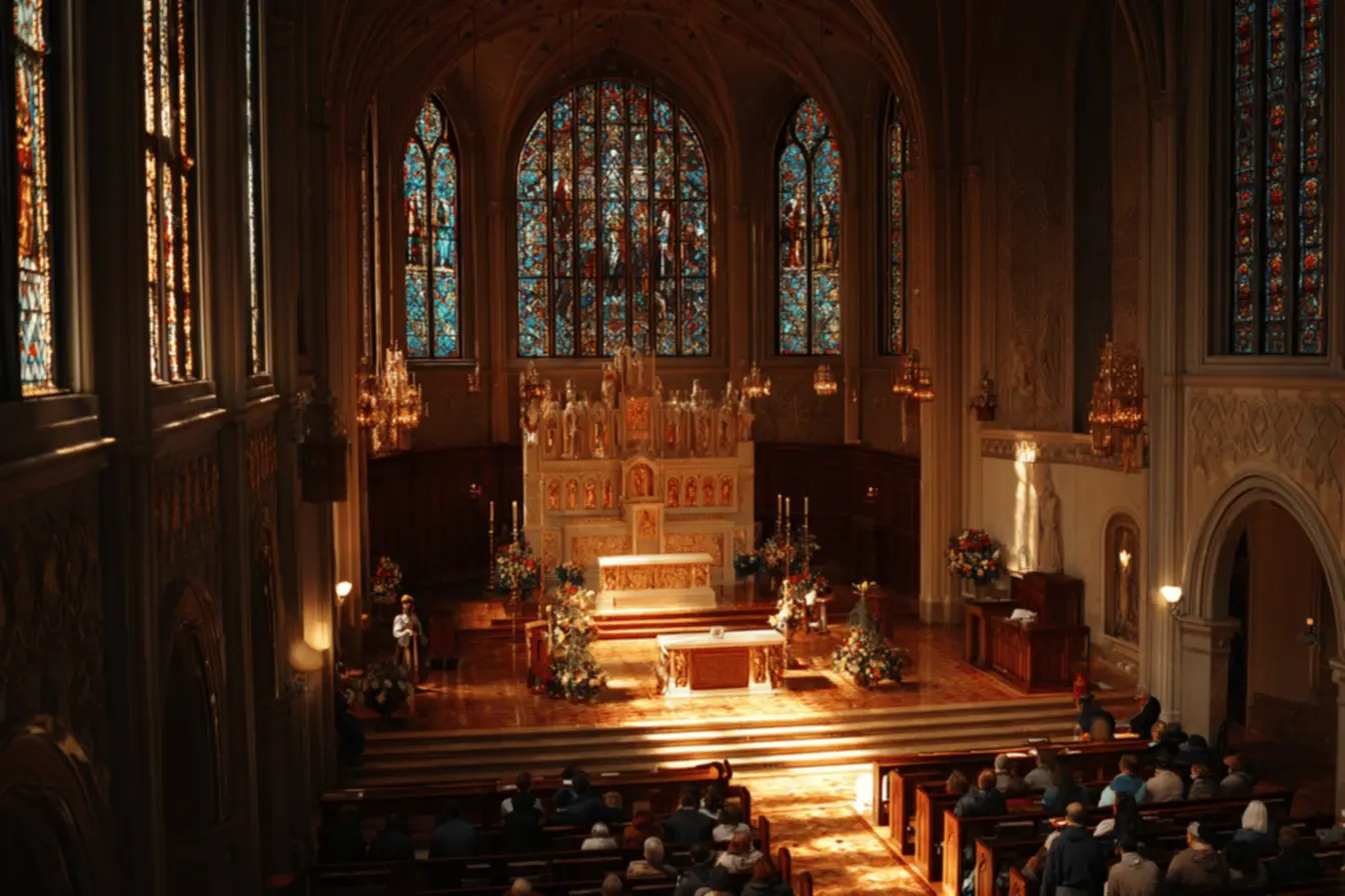Mulher cantando e adorando, expressando a beleza e a força transformadora da música da igreja católica