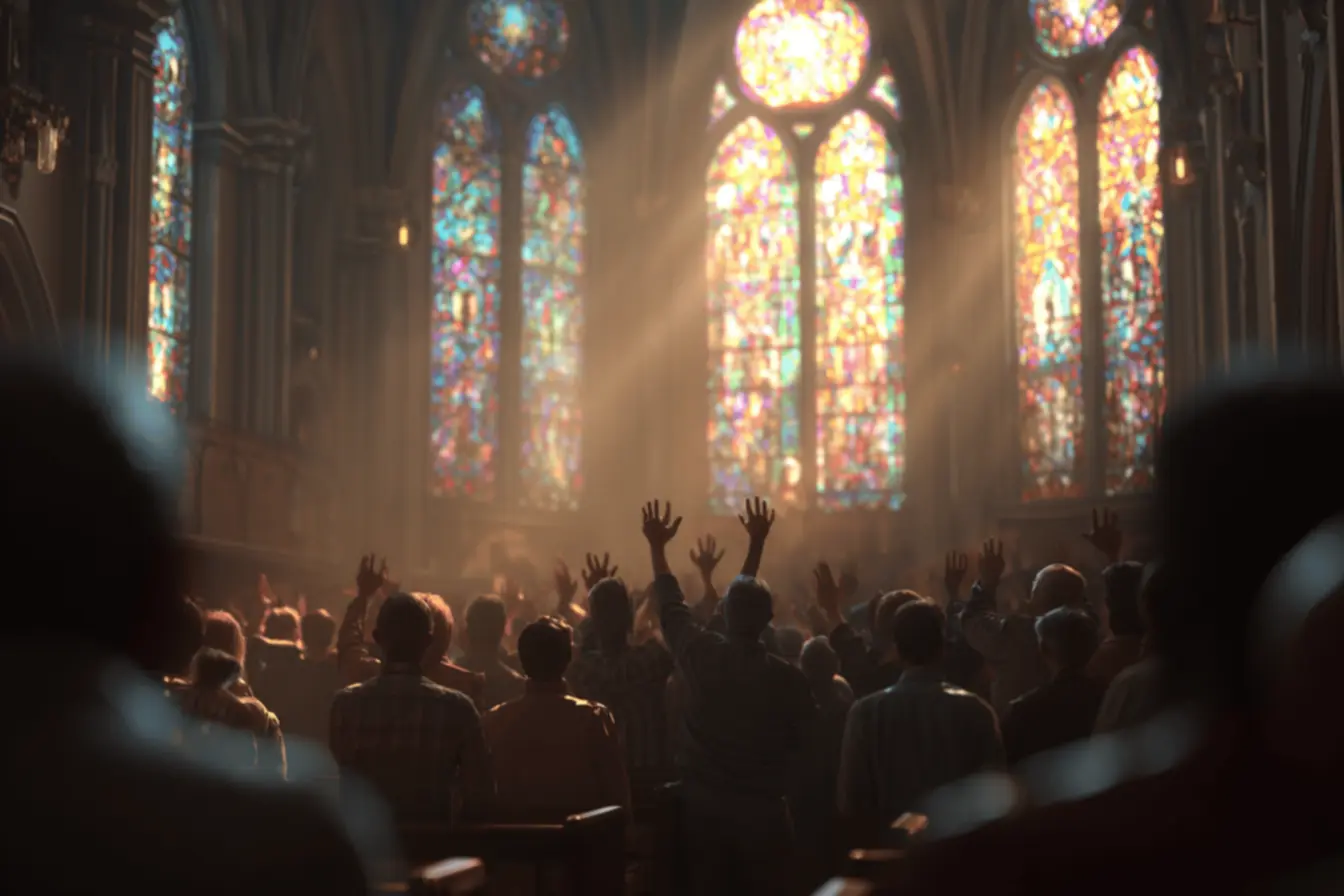 Bíblia aberta em uma igreja, representando as raízes bíblicas do louvor católico