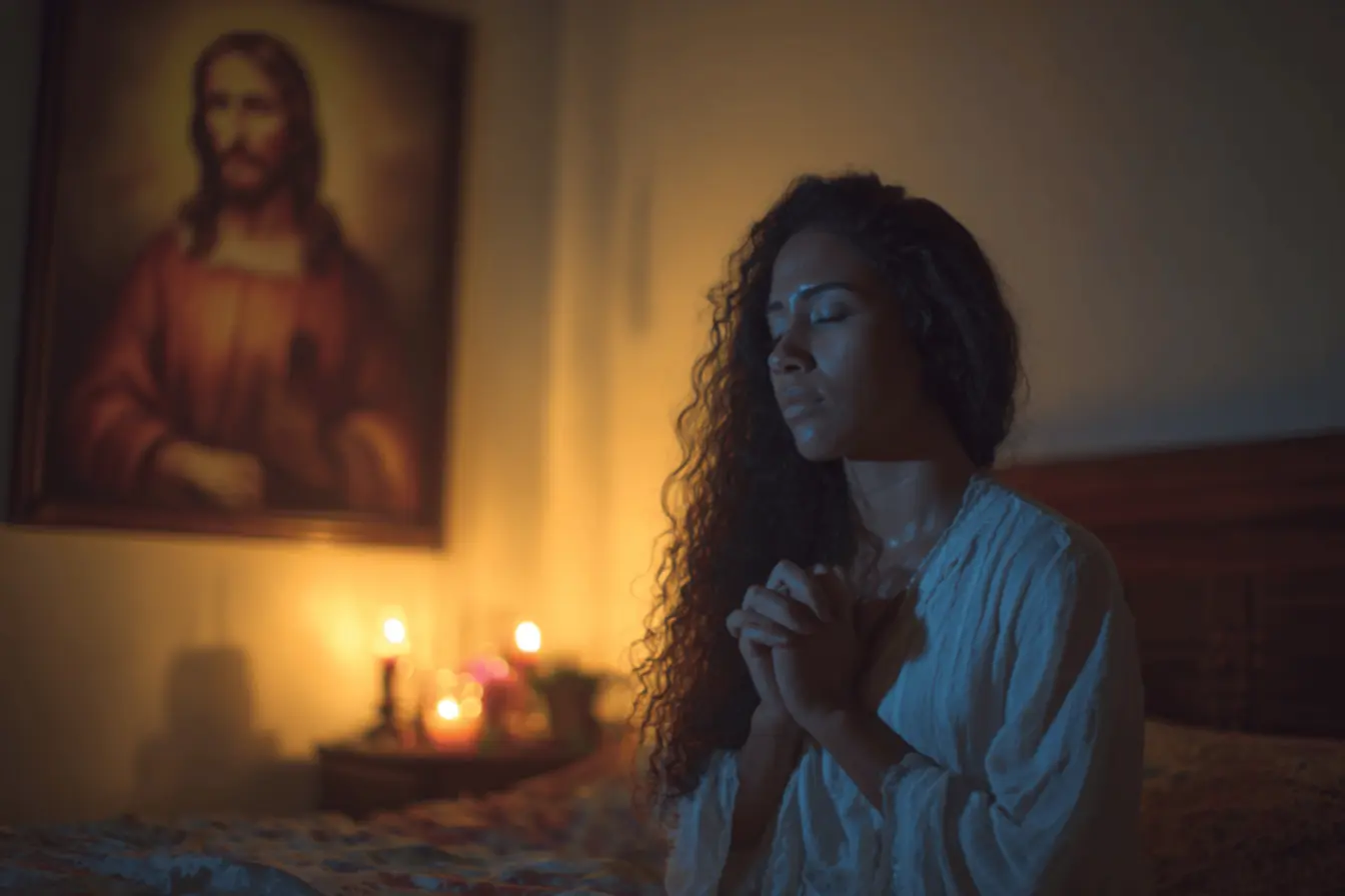 Imagem de uma pessoa em oração antes de dormir