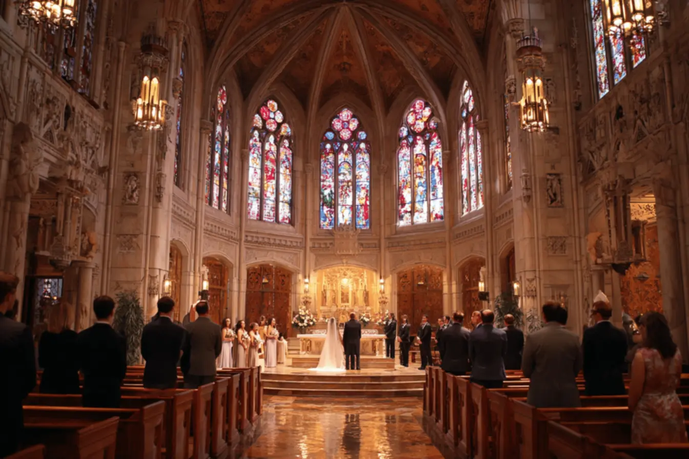 Padre realizando a cerimônia de casamento na igreja católica