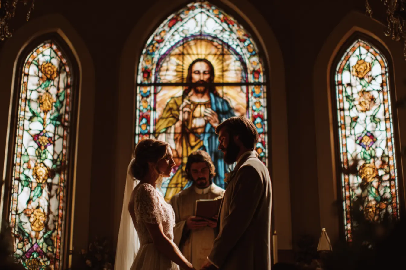 Casamento Religioso com Noivos em Oração