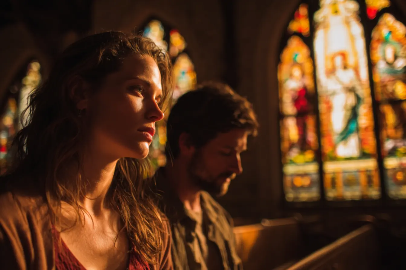 Casal em uma cerimônia de casamento na igreja