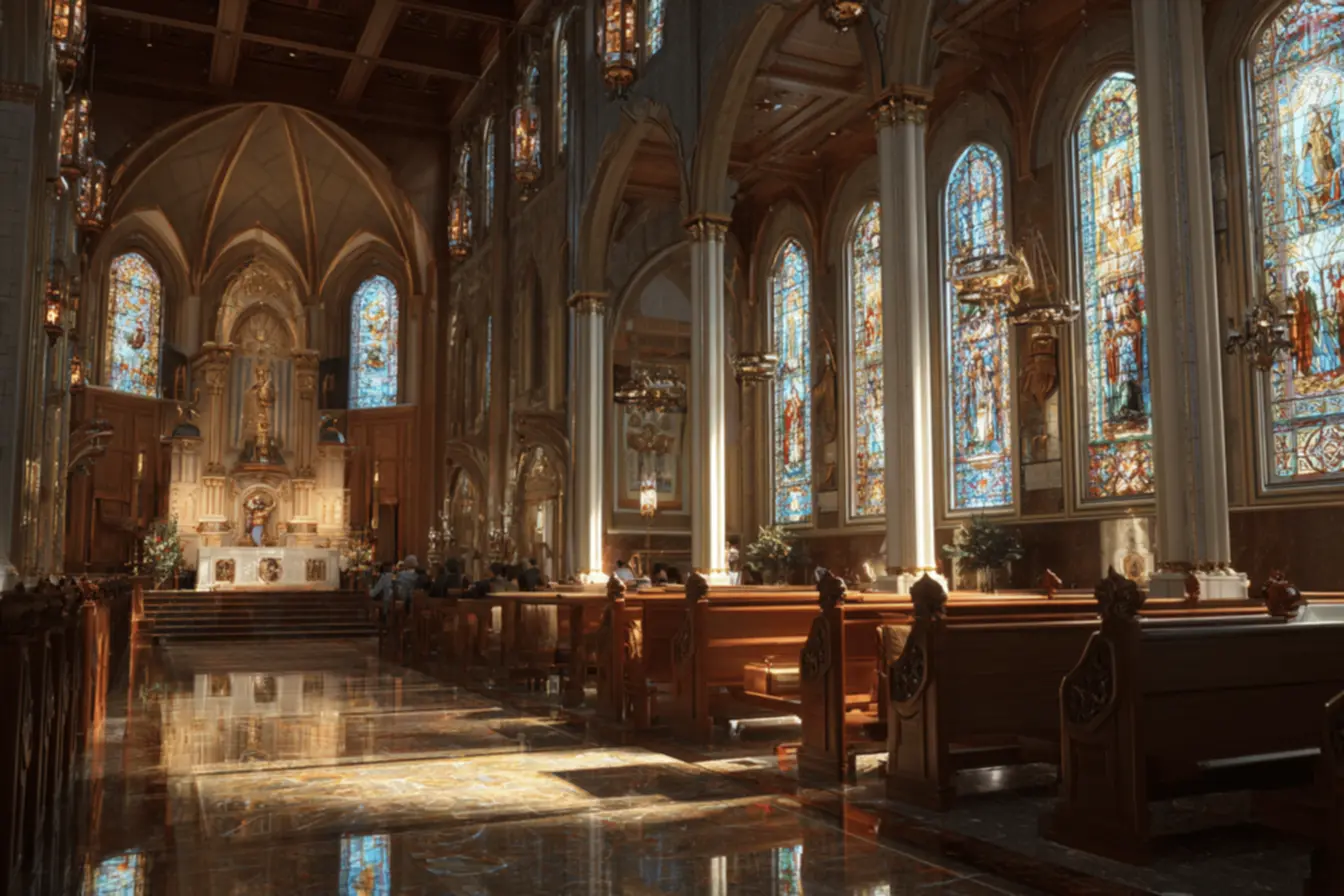 Fiéis cantando com devoção, expressando a fé pelos hinos católicos