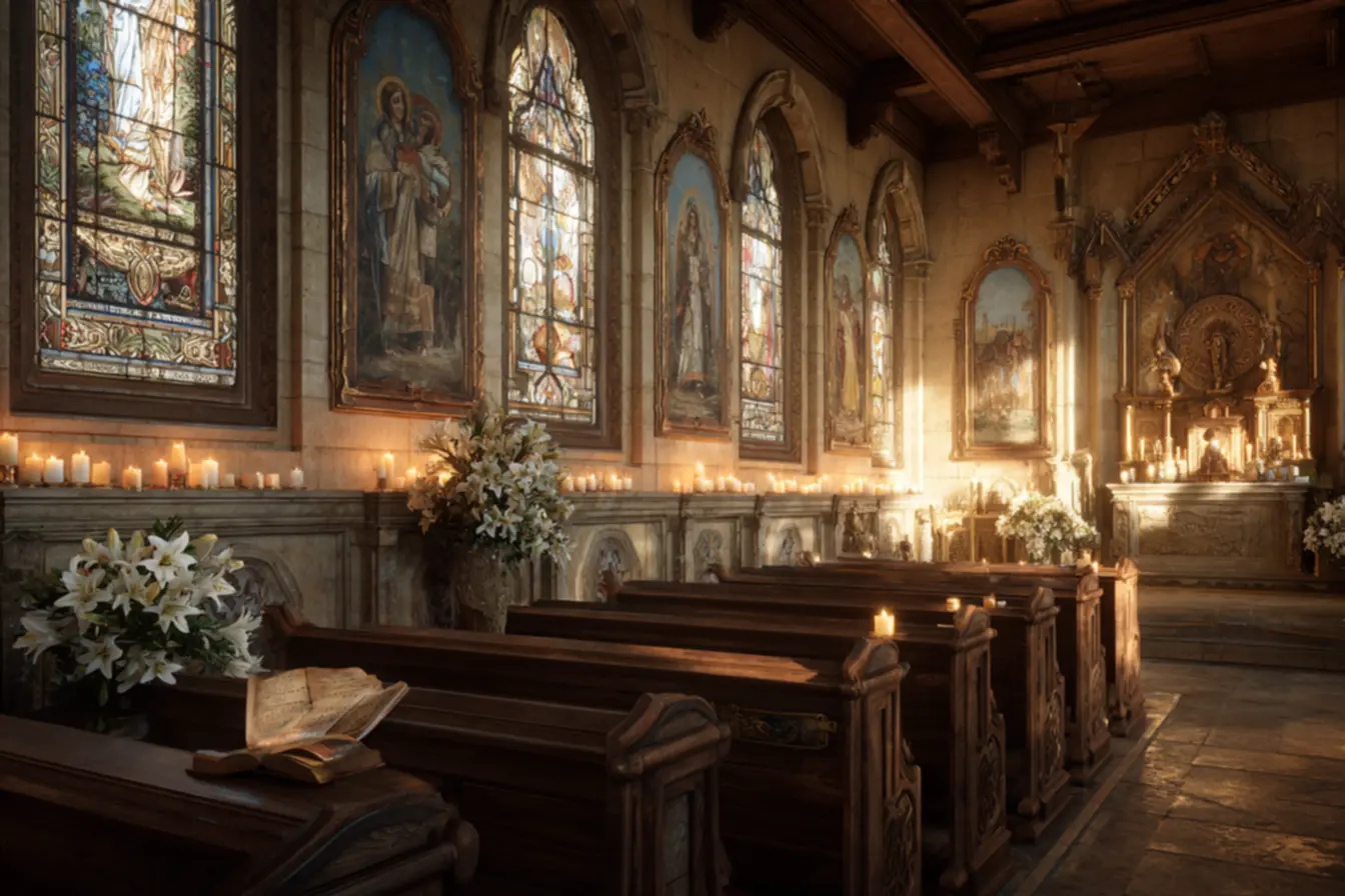 Representação artística de santas católicas, simbolizando a fé e devoção