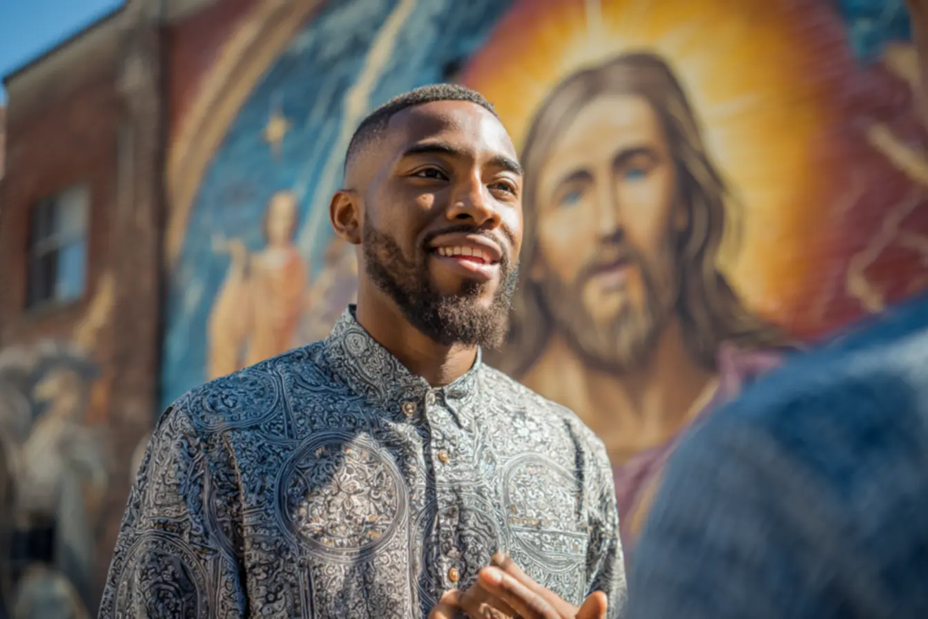 Estampa de camisa religiosa masculina