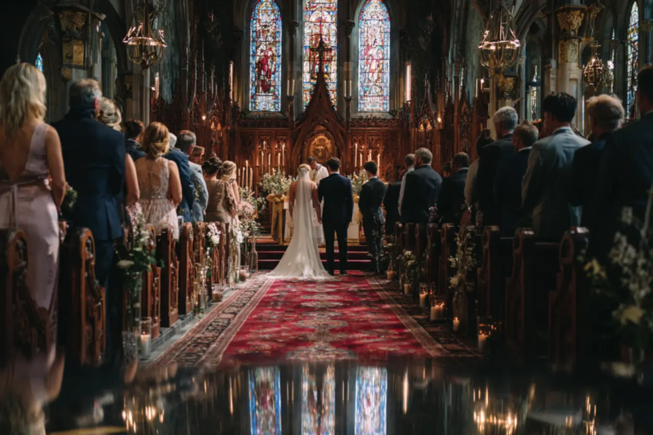 Padrinhos aguardando a ordem de entrada casamento católico