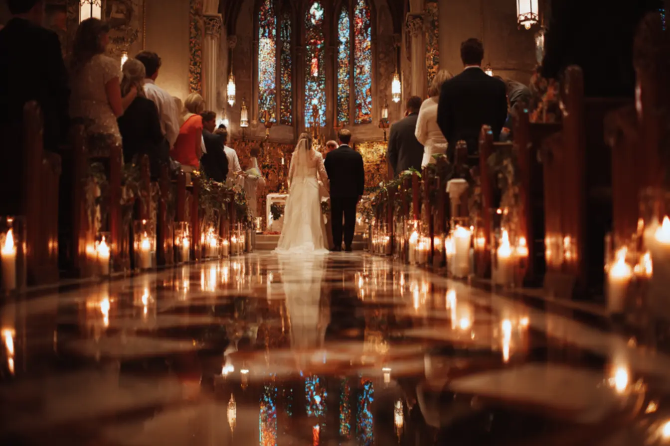 Igreja iluminada durante cerimônia