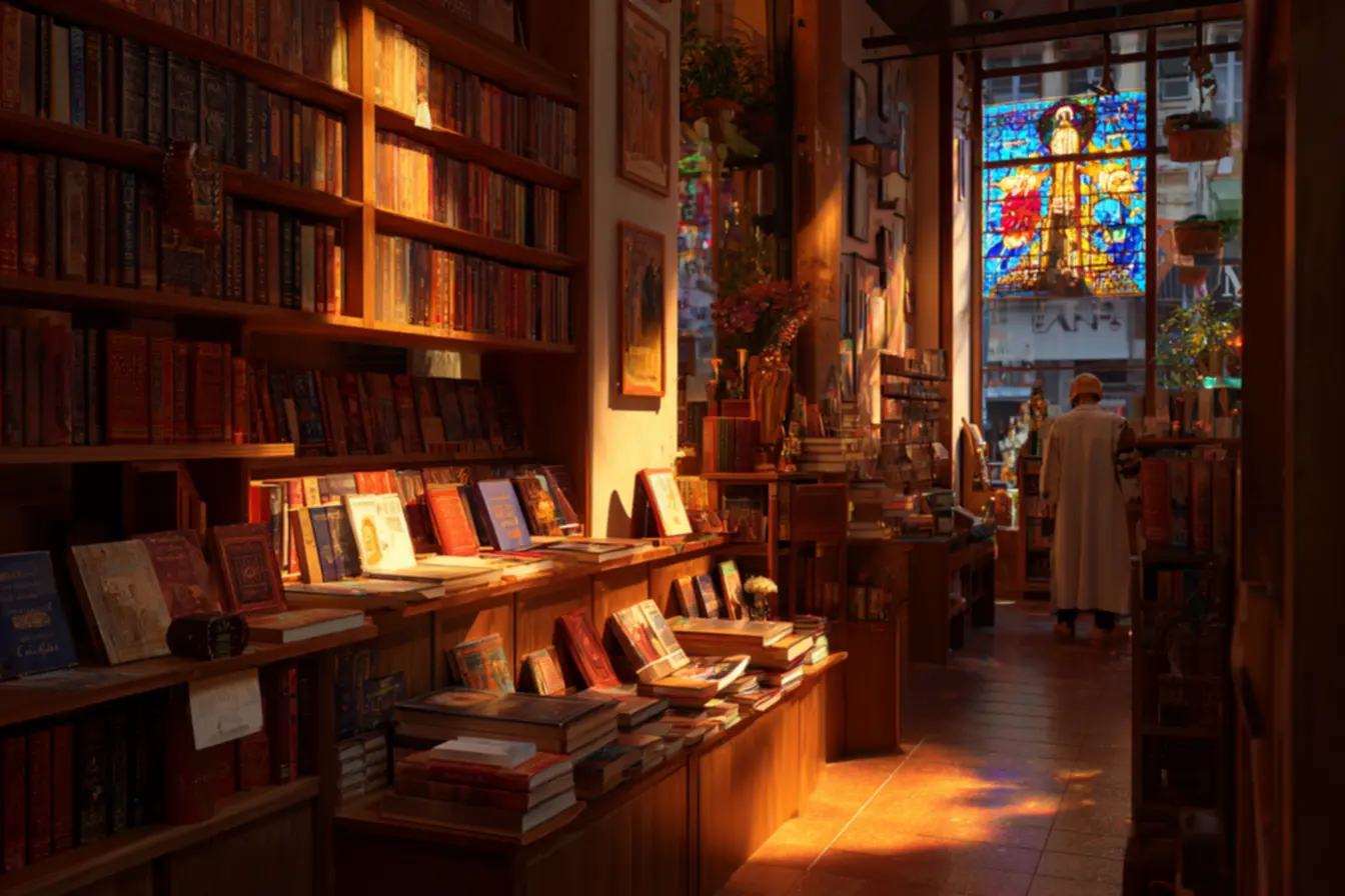 Ambiente inspirador em uma livraria católica