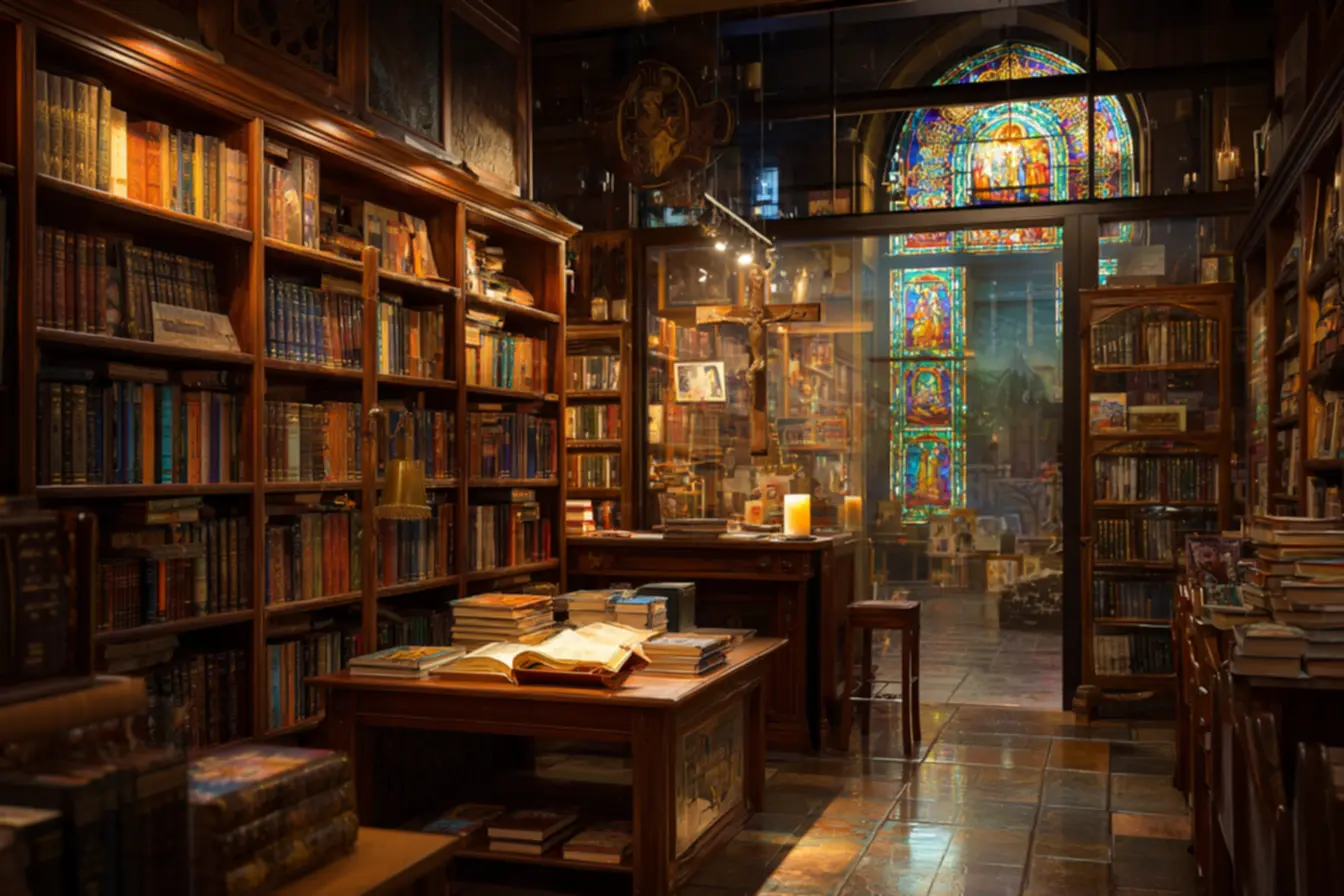 Leitura e reflexão em uma livraria católica