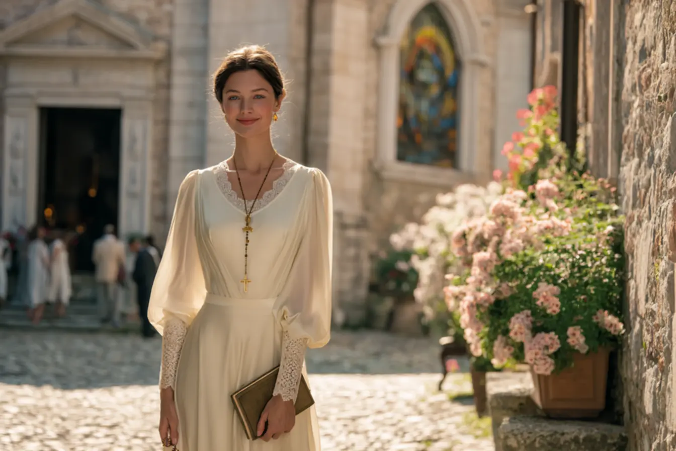 Estampas e símbolos na moda católica vestidos