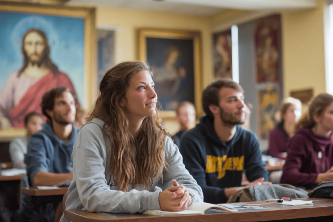 Estudantes em um campus católico faculdade católica transforma vidas