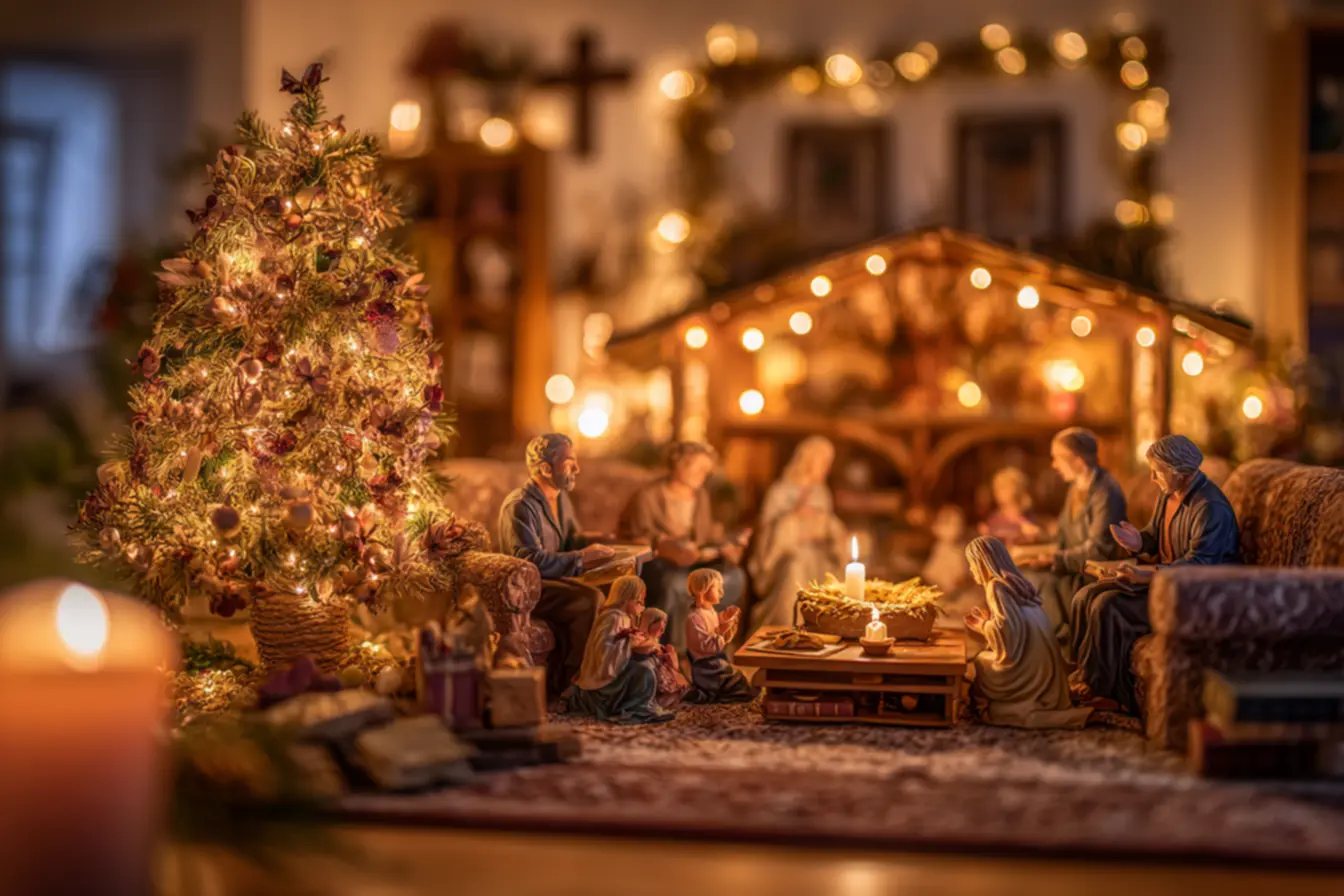 Uma família rezando a novena de natal