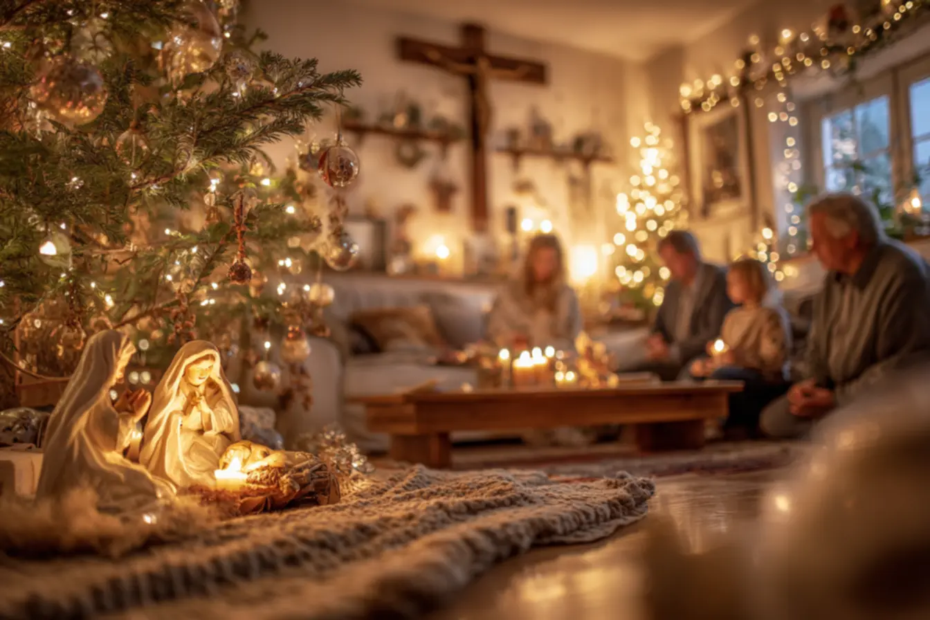 Manjedoura com a Sagrada Família, simbolizando a novena de natal