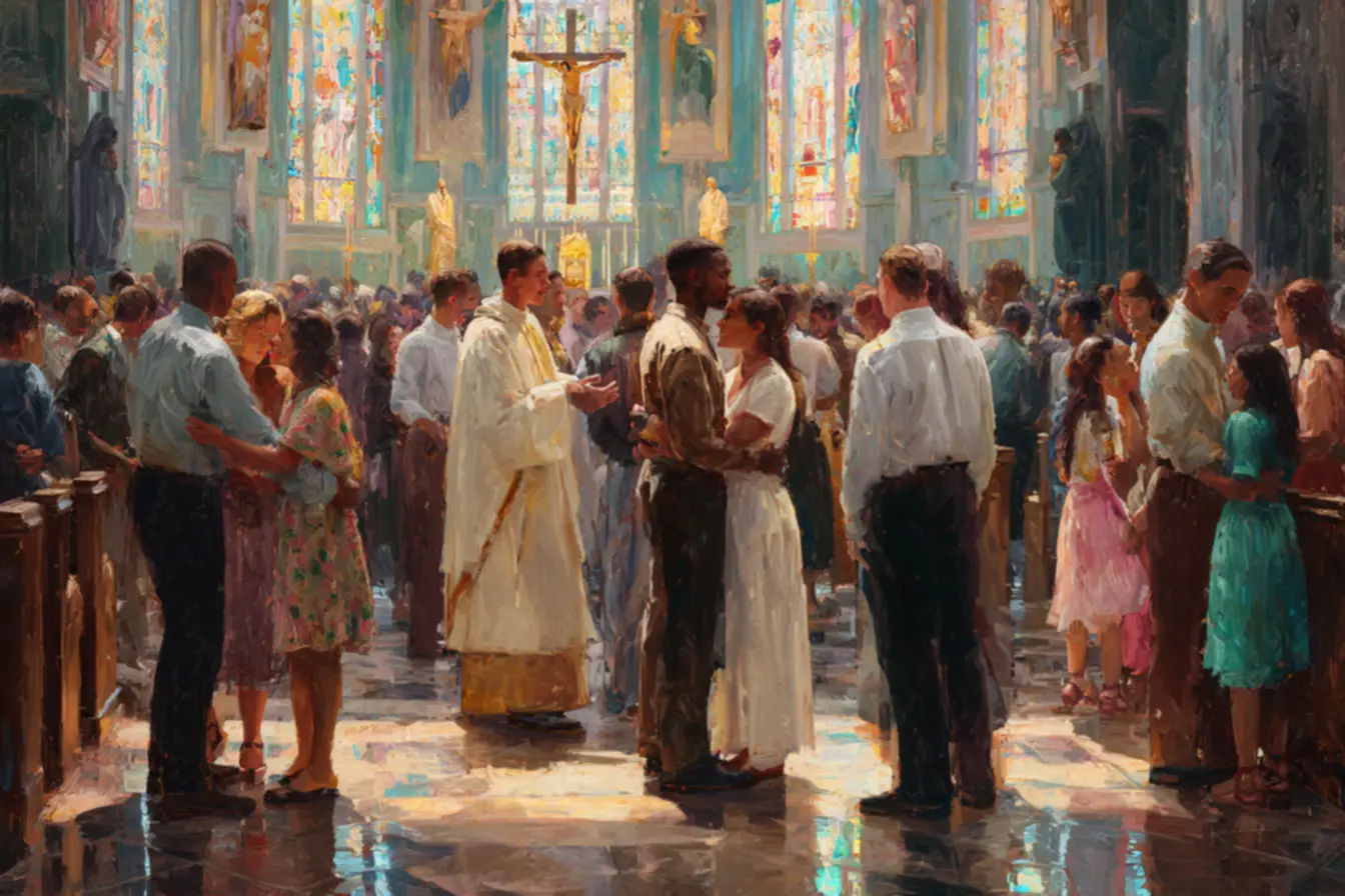 Participantes de movimentos da igreja católica em oração