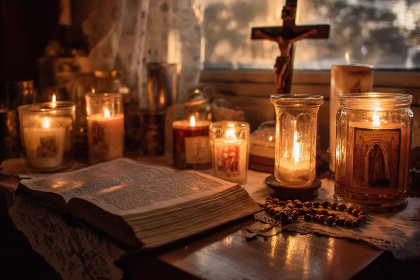 Velas católicas em oração silenciosa