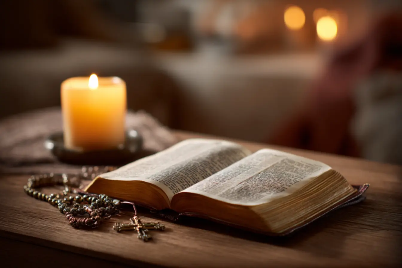 Duas pessoas compartilhando uma bíblia católica de bolso, evangelizando com a Palavra.