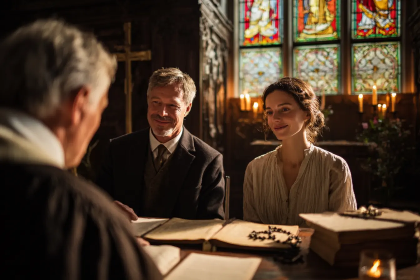 Mãos unidas em oração, simbolizando fé e esperança durante o processo de anulação de casamento na Igreja Católica.