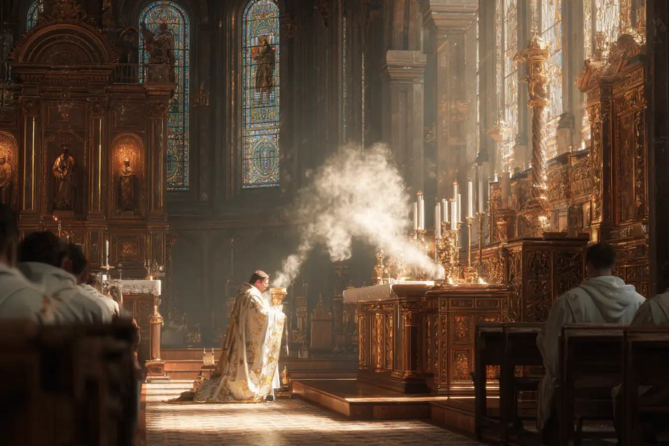 O uso do incenso na igreja católica em celebrações.