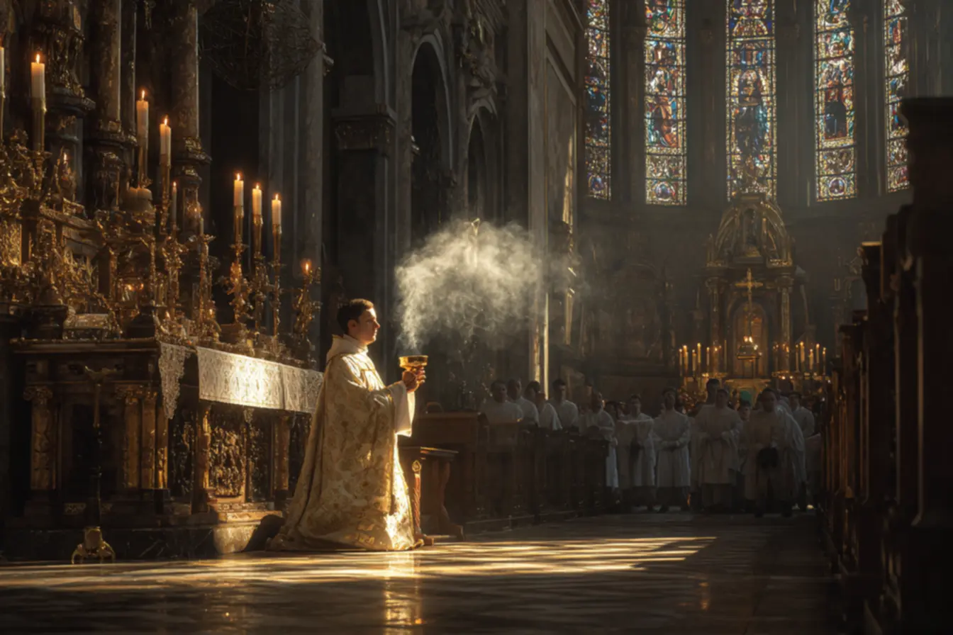 Detalhe do turíbulo usado com incenso na igreja católica.
