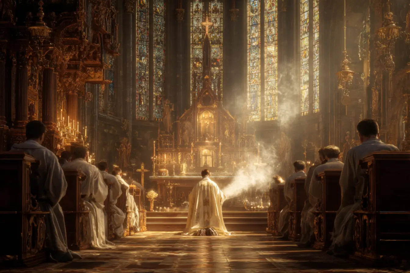 Queimando incenso na igreja católica durante uma missa.