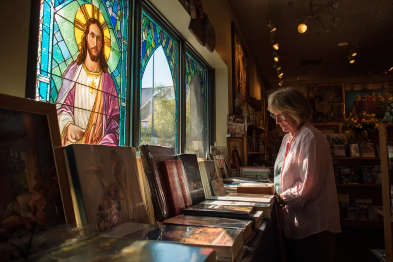 Livros em uma livraria católica