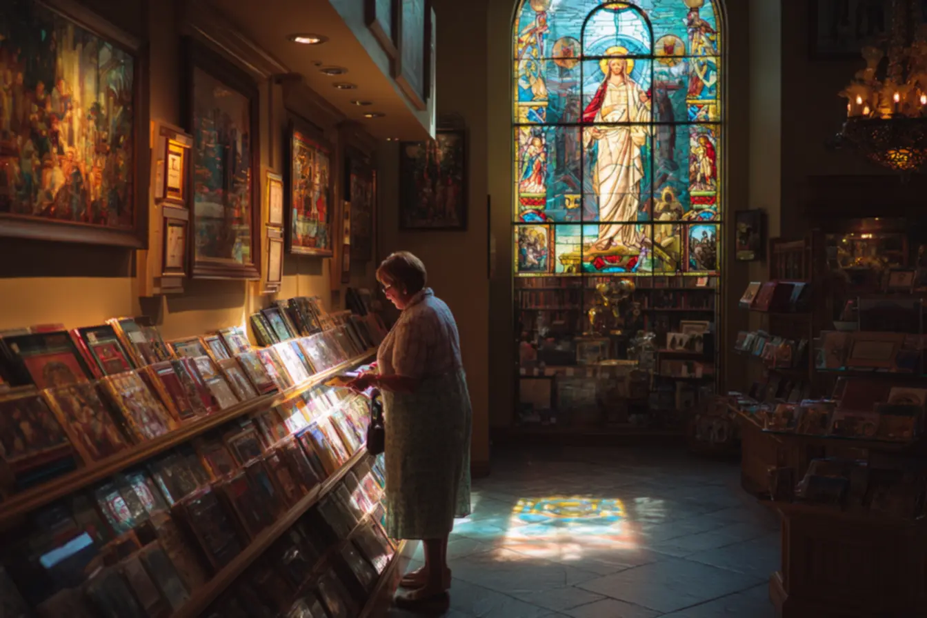 Leitor em uma livraria católica