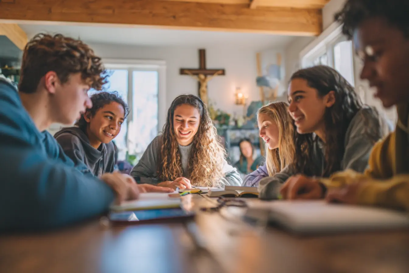 Jovens participando de um quiz católico para jovens com respostas.
