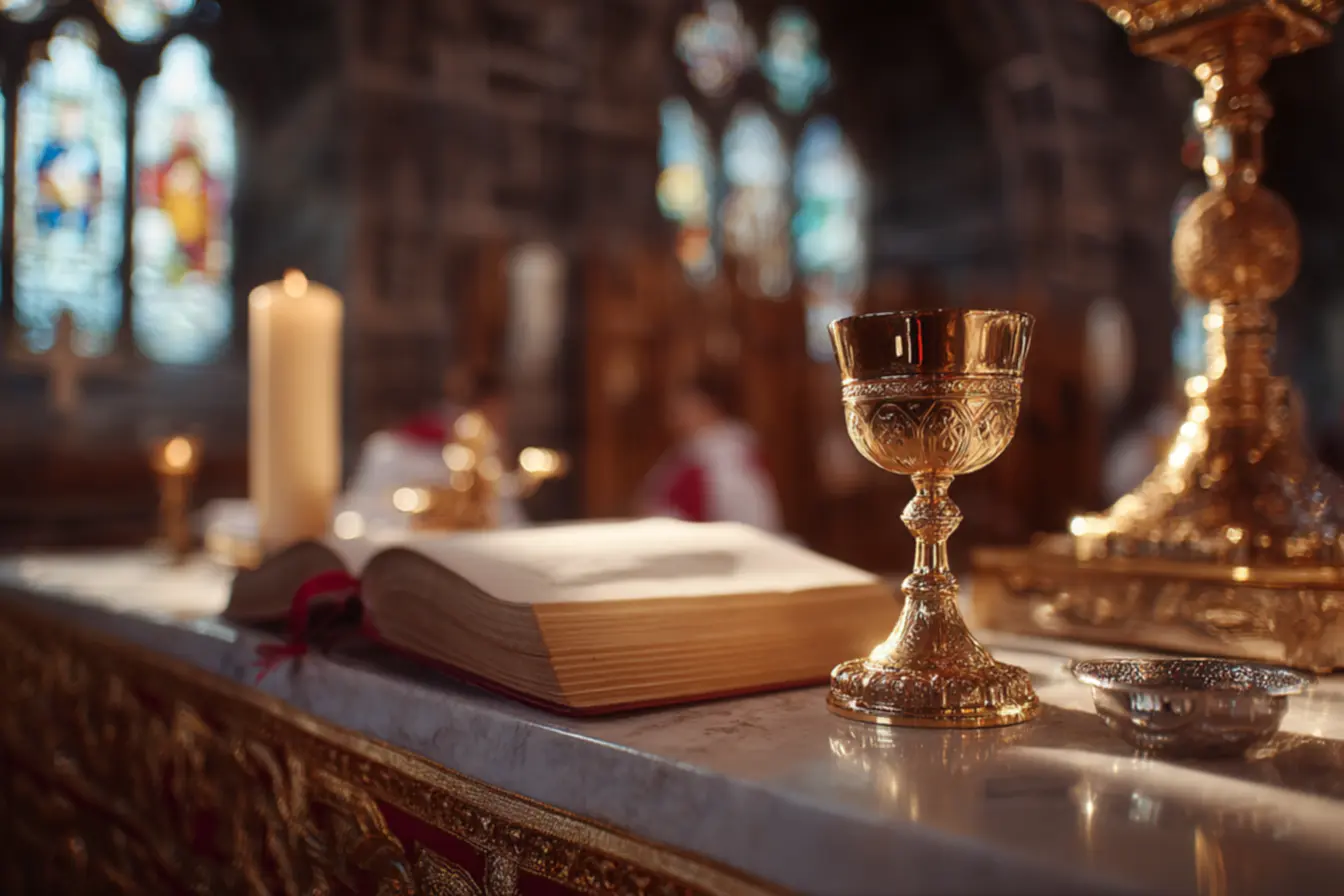 Criança admirando o cálice da igreja católica