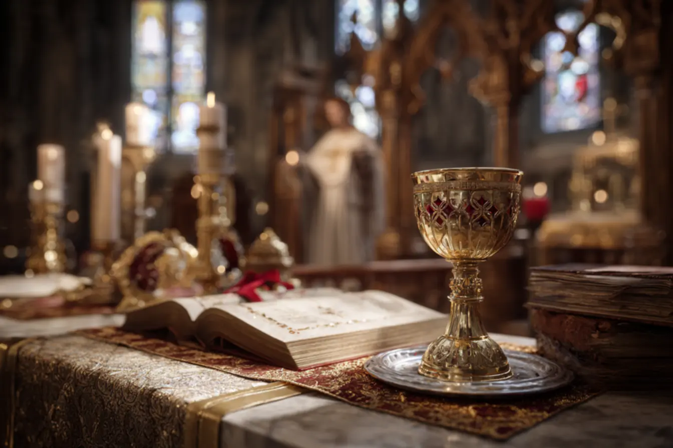 Cálice da igreja católica com detalhes em pedras preciosas