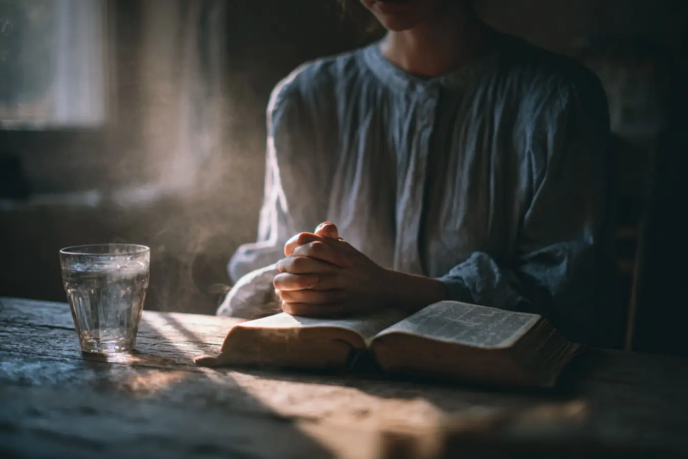 Homem orando, refletindo sobre o que a bíblia diz sobre o jejum