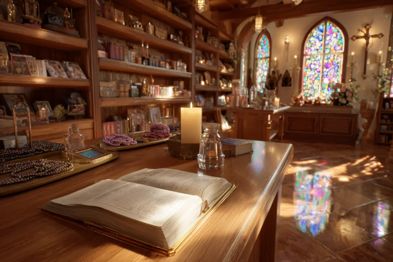 O ambiente de uma loja católica, um refúgio de fé