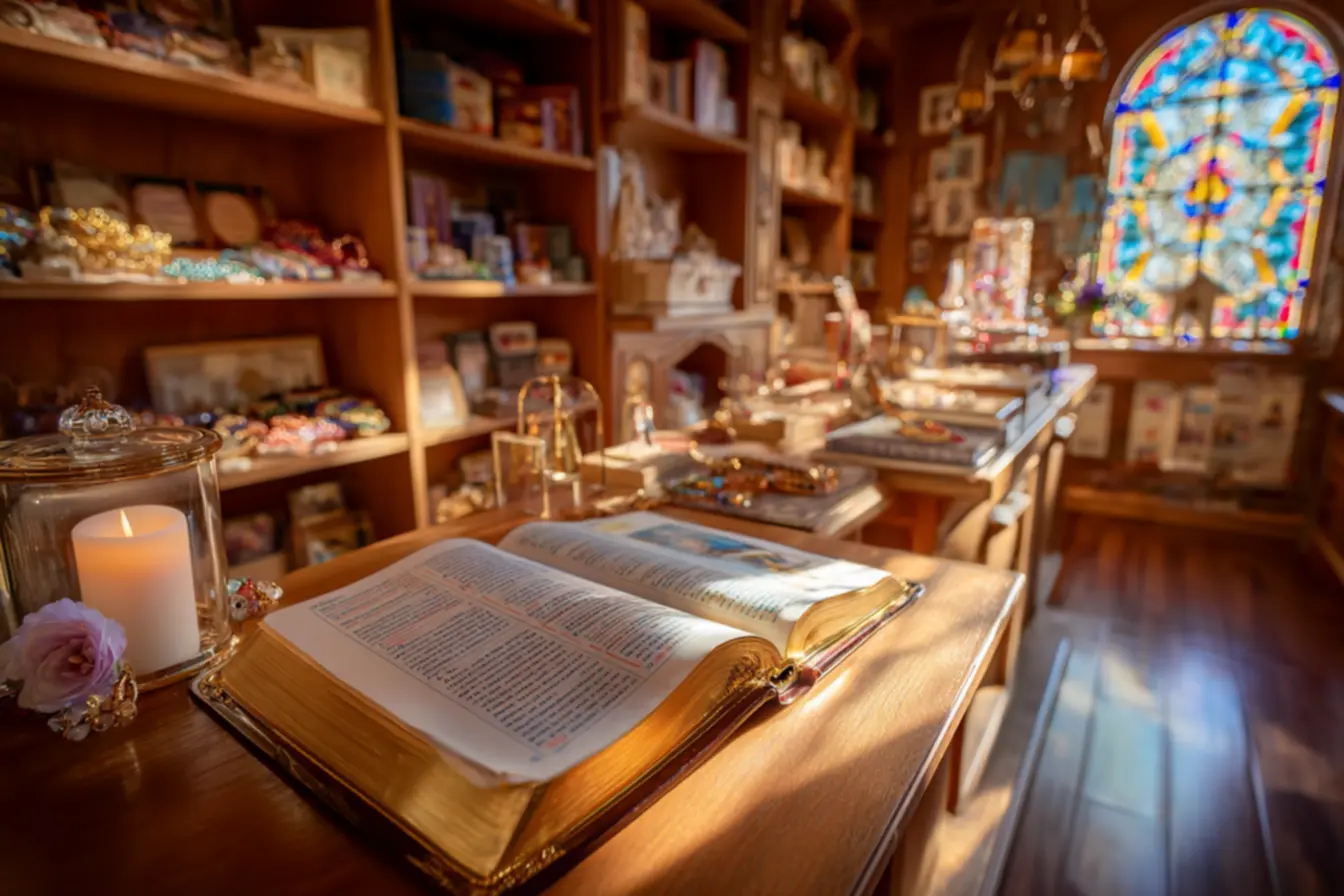 Artigos religiosos e sacramentais encontrados na loja católica