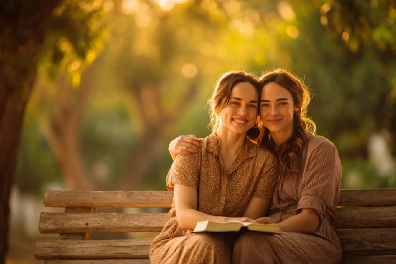 Duas mulheres se abraçando com carinho, simbolizando o que a bíblia diz sobre amizade.