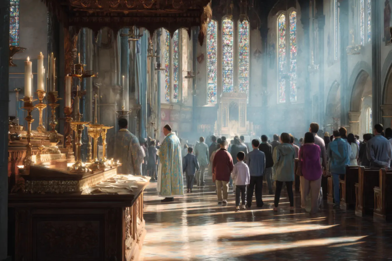 dízimo igreja católica - Pessoas reunidas em uma igreja, simbolizando a comunidade de fé.