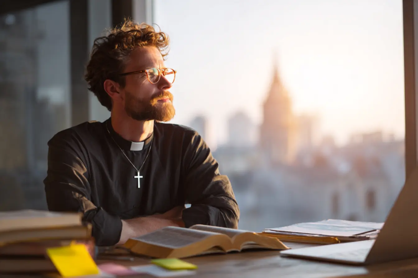 Mãos em oração sobre um caderno, simbolizando a santificação do trabalho, o que a bíblia diz sobre o trabalho.
