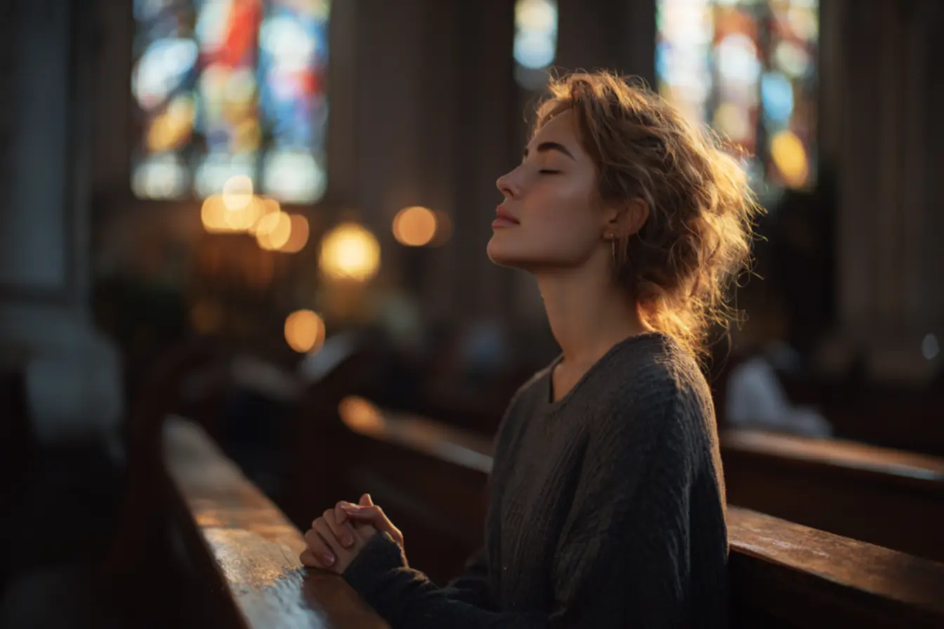 Família reunida em oração para comemorar a semana santa em casa