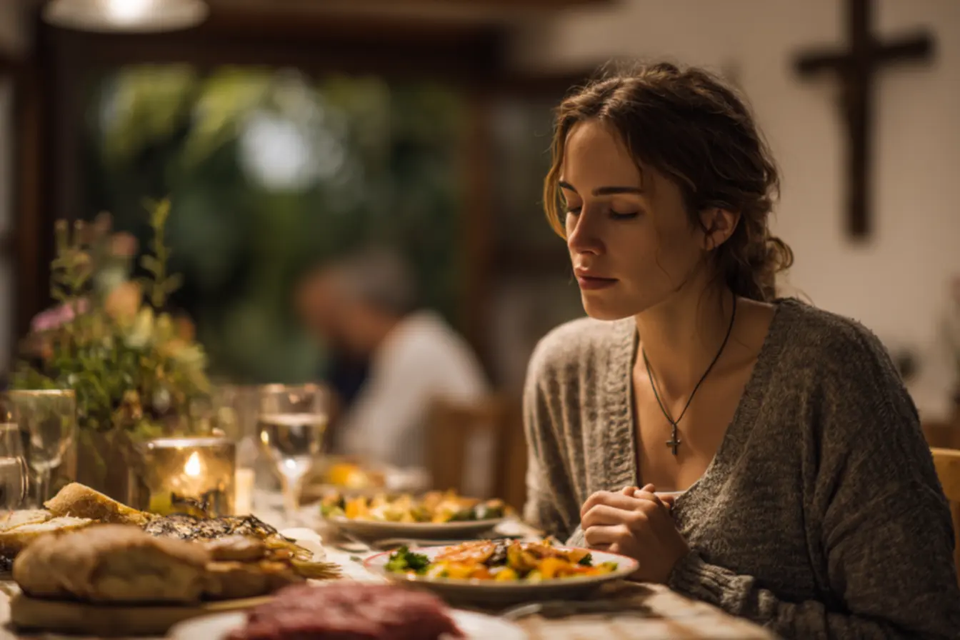 Família refletindo se deve comer carne na sexta feira santa durante a Quaresma