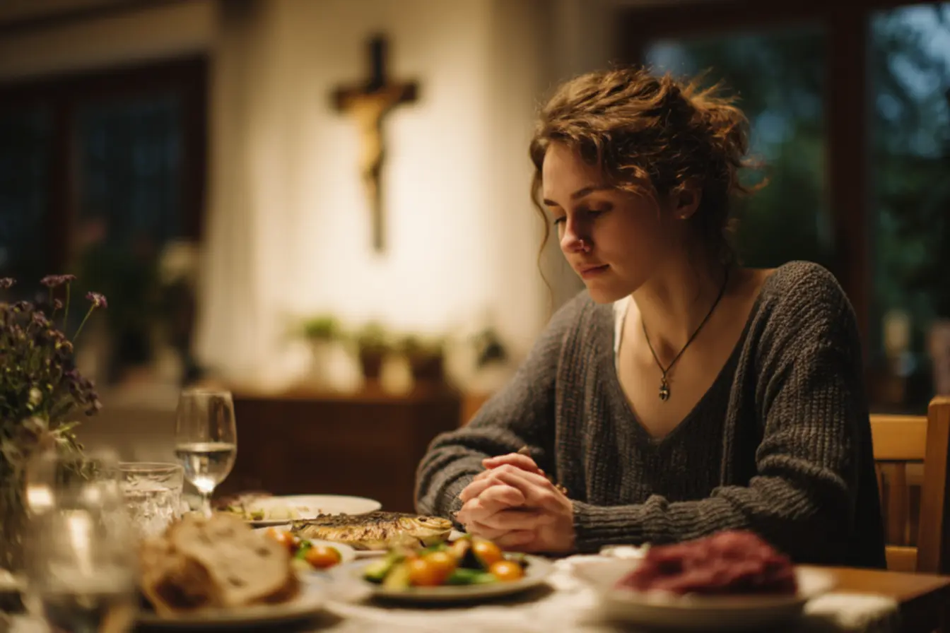 Momento de oração e reflexão sobre comer carne na sexta feira santa na Semana Santa