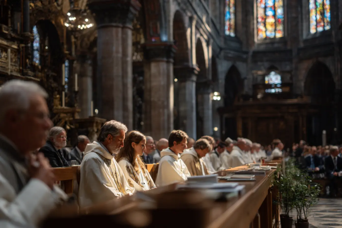 Fiéis na paróquia vivenciando orientações de uma convenção de bispos católicos